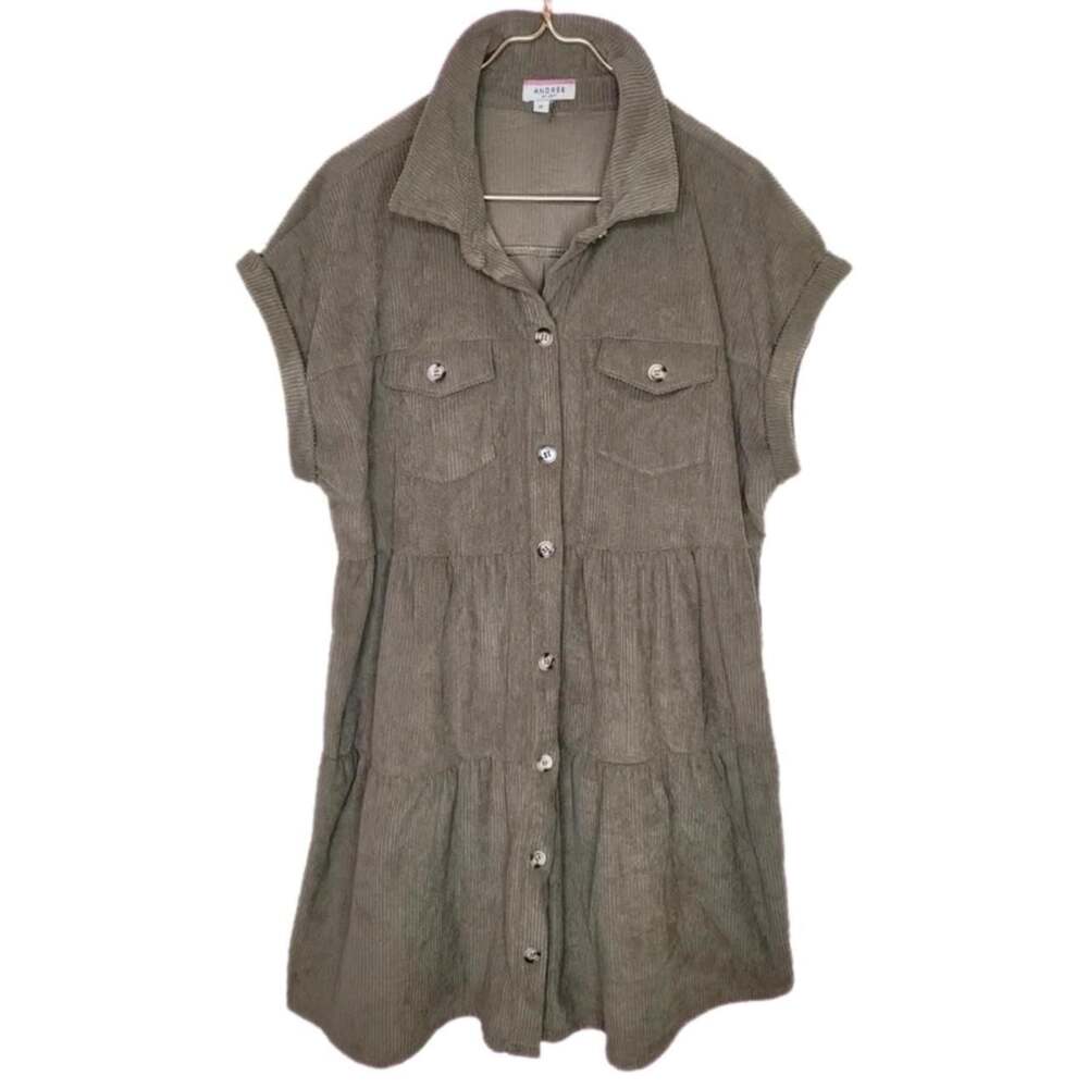 Andree by Unit Corduroy Button Up Babydoll Mini Dress